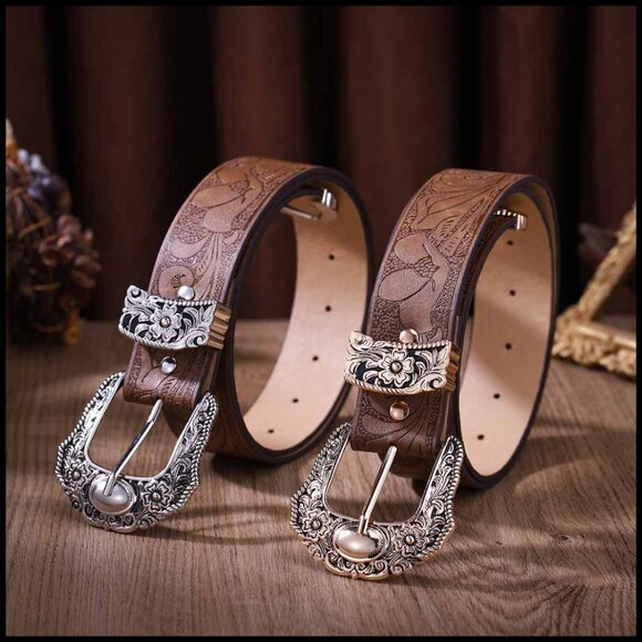 Faux Leather Western Belt with Buckle Adjustable for Women main image 7